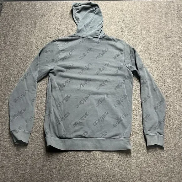 Adidas All Over Logo Hooded Sweatshirt Adult Medium Blue/Gray Hoodie Pockets - Picture 5 of 10